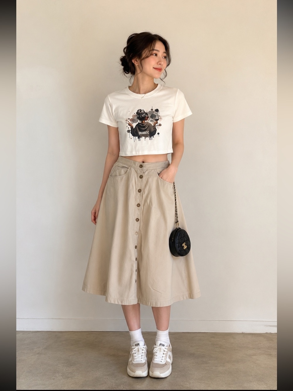 Jones New York Button-Front A-Line Skirt in Beige